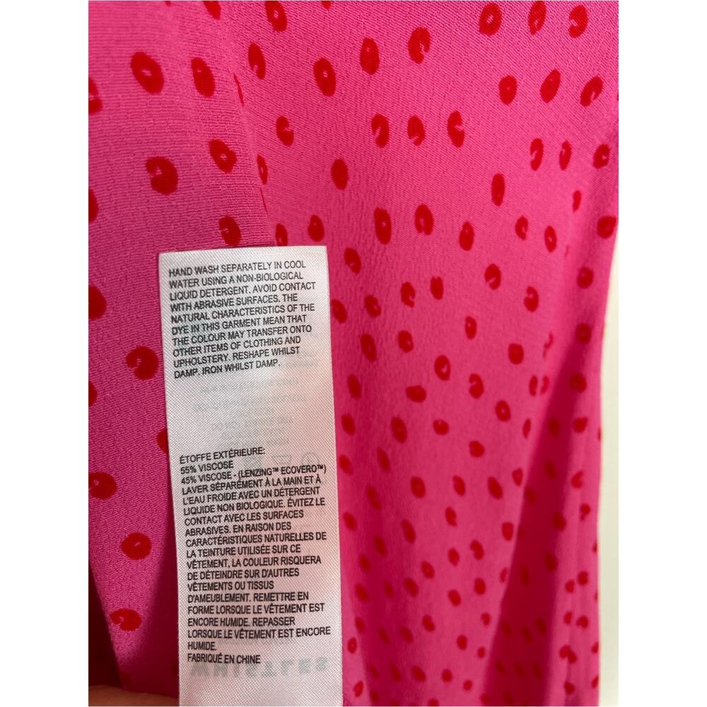 Whistles Heidi Polka Dot Midi Dress Pink Red Spot Print Viscose NWT Sz 4 - Picture 12 of 12